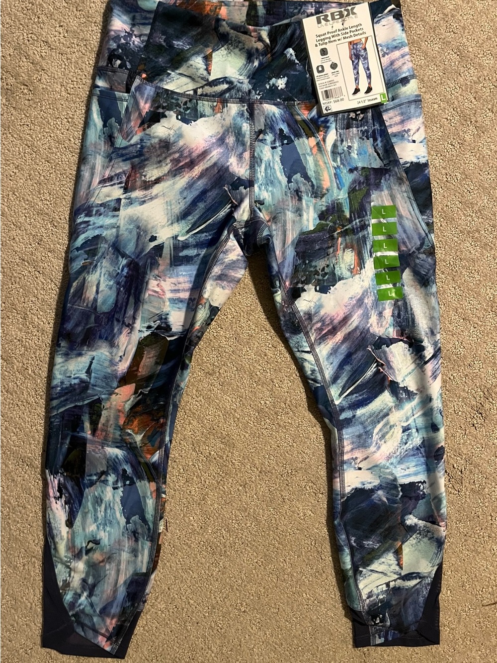 RBX Blue Abstract Print Active Leggings Large NEW
